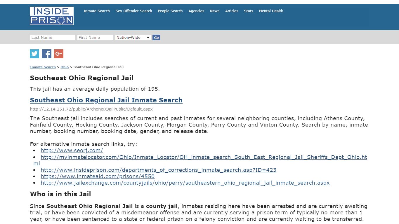 Southeast Ohio Regional Jail - Ohio - Inmate Search - Inside Prison
