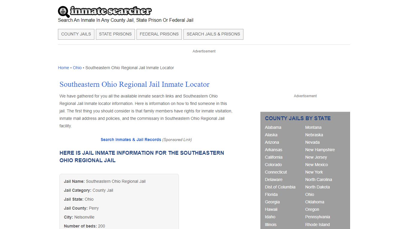 Southeastern Ohio Regional Jail Inmate Locator - Inmate Searcher